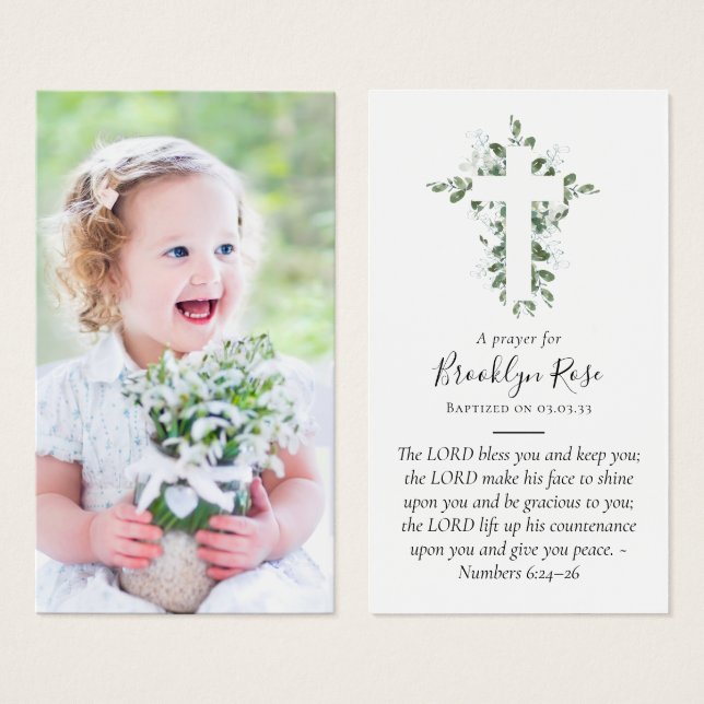 Tarjeta de plegarias de bautismo fotográfico compl (Anverso y reverso)