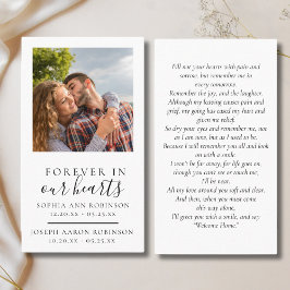 Tarjeta de plegarias funerales de fotografía conme