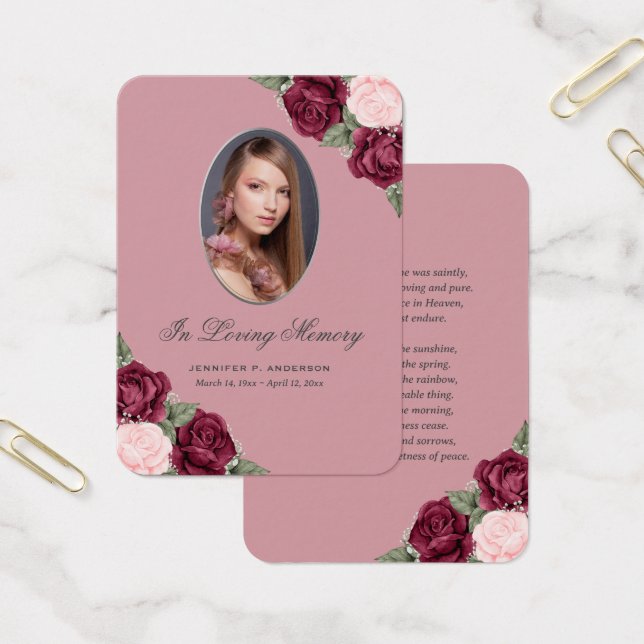 Tarjeta de plegarias para funerales Red Silver Mem (Oficina)