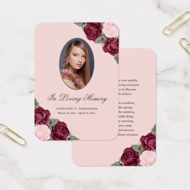 Tarjeta de plegarias para funerales Red Silver Mem (Oficina)