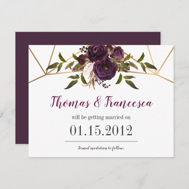 Tarjeta de Plum Floral Falso Oro Geométrico para G (Anverso / Reverso)