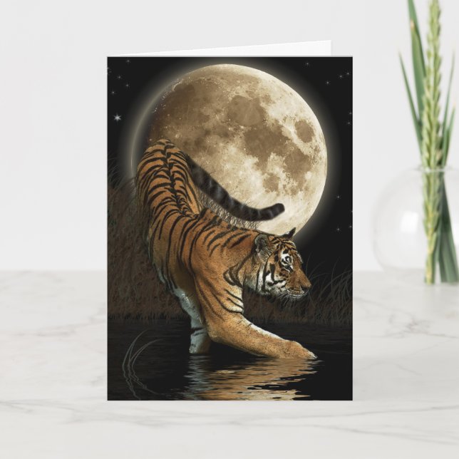 Tarjeta de poema Bengal TIGER & Moon Animal Rights (Anverso)