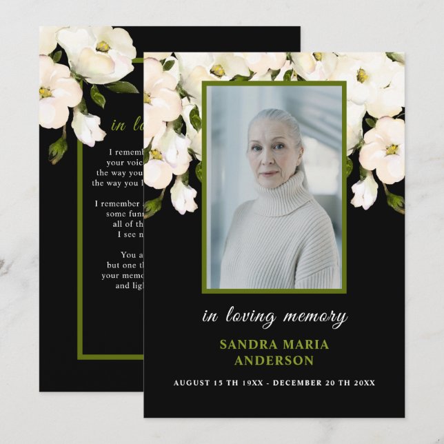 Tarjeta de poema conmemorativa del funeral de foto (Anverso / Reverso)