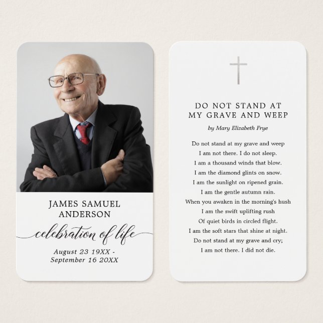 Tarjeta de poema conmemorativo de funeral de celeb (Anverso y reverso)