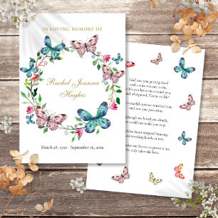 Tarjeta de poema de oración memorial funeral de ma