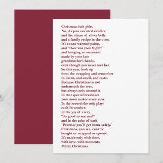Tarjeta de poema de vacaciones sin foto de Navidad