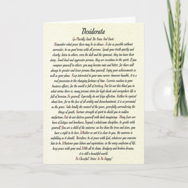 Tarjeta de poema DESIDERATA Max Ehrmann-Romanesque (Anverso)