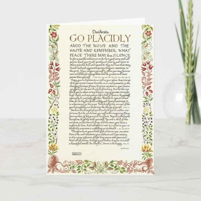TARJETA DE poema DESIDERATA Max Ehrmann-Wildflower (Anverso)