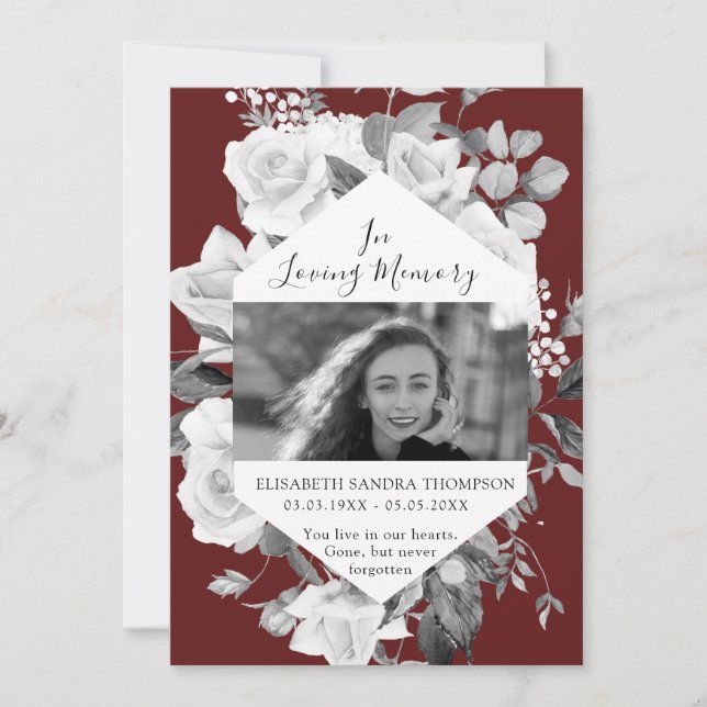 Tarjeta de poema Funeral Memorial Floral Red Rose (Anverso)