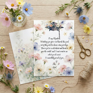 Tarjeta de poema para gorra de graduación floral p