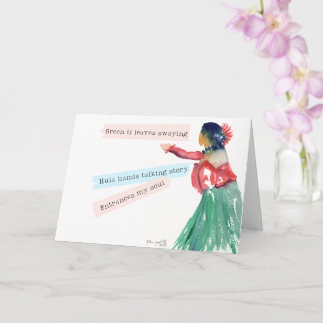 Tarjeta de poesía hawaiana Hula Chica Haiku (Orquídea)