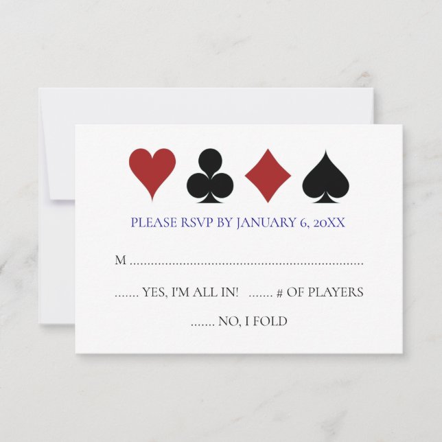 Tarjeta de poker azul de Las Vegas para boda RSVP (Anverso)