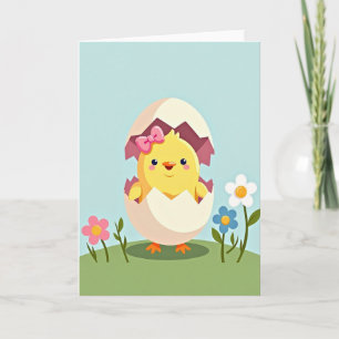 Tarjeta de pollito de arco amarillo recién nacido