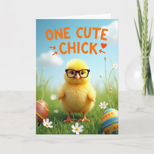 Tarjeta de pollito lindo con gafas (Anverso)
