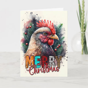 Tarjeta de pollo de Santa Feliz Navidad