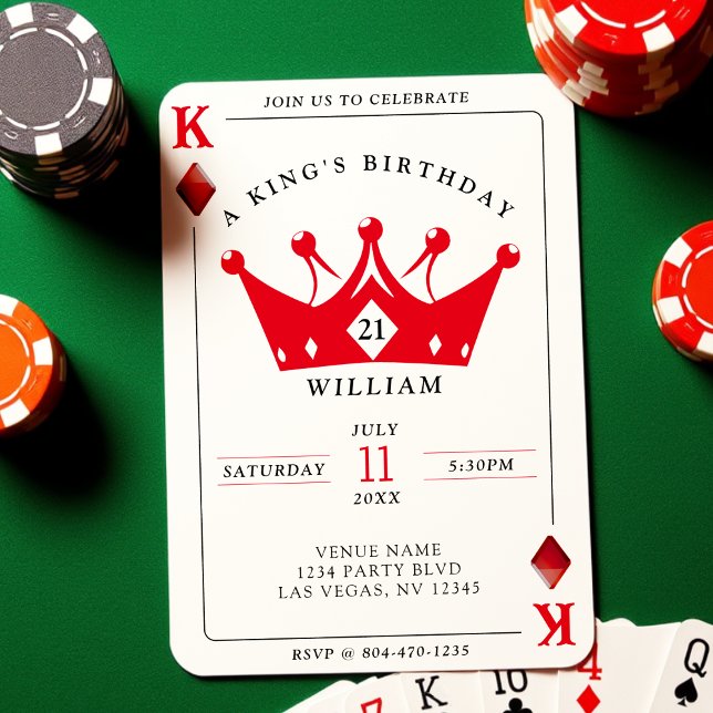 Tarjeta de póquer del Casino del Rey de los Diaman (21st Birthday King of Diamonds Casino Poker Card Invitation
)