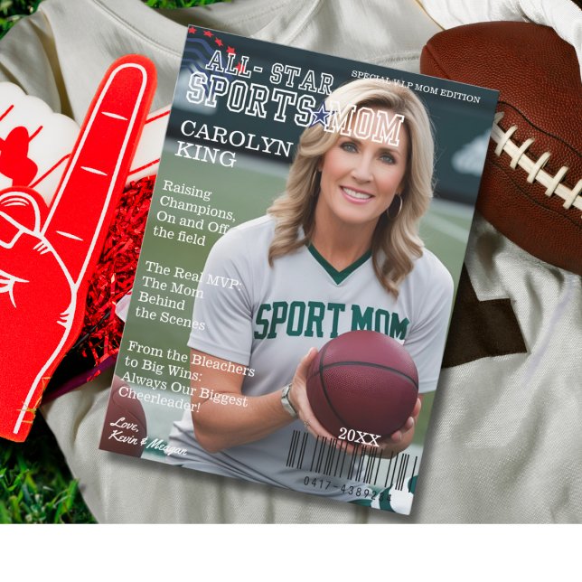 Tarjeta de portada de la revista All-Star Sports M (All-Star Sports Mom Magazine Cover Card | Zazzle)