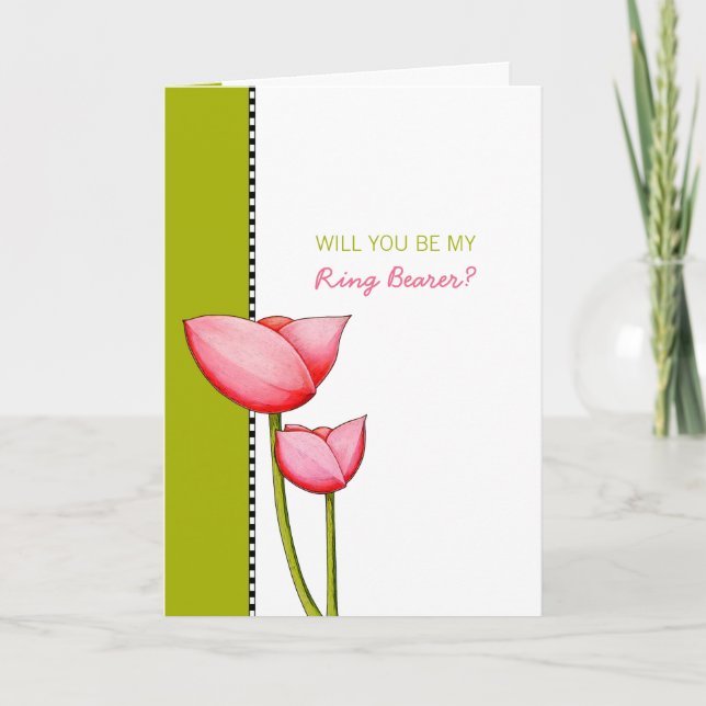 Tarjeta de portador de anillo verde de flores simp (Anverso)