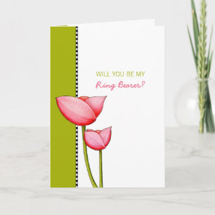 Tarjeta de portador de anillo verde de flores simp