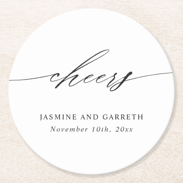Tarjeta de Posavasos de Papel para Boda Minimalist (Anverso)