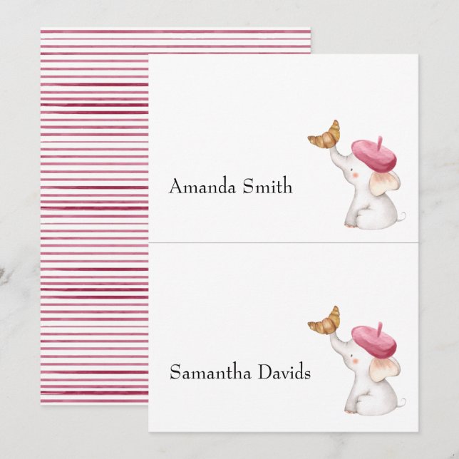Tarjeta de posición Baby Shower Chica rosa francés (Anverso / Reverso)