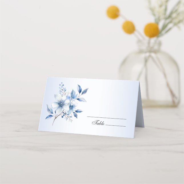 Tarjeta de posición de las flores azules botánicas (Anverso)