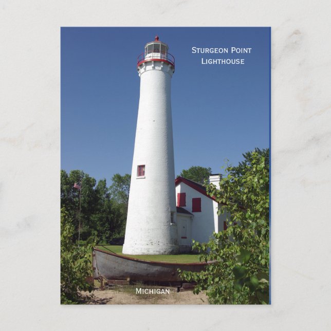 Tarjeta de posta de faro de Sturgeon Point alta (Anverso)