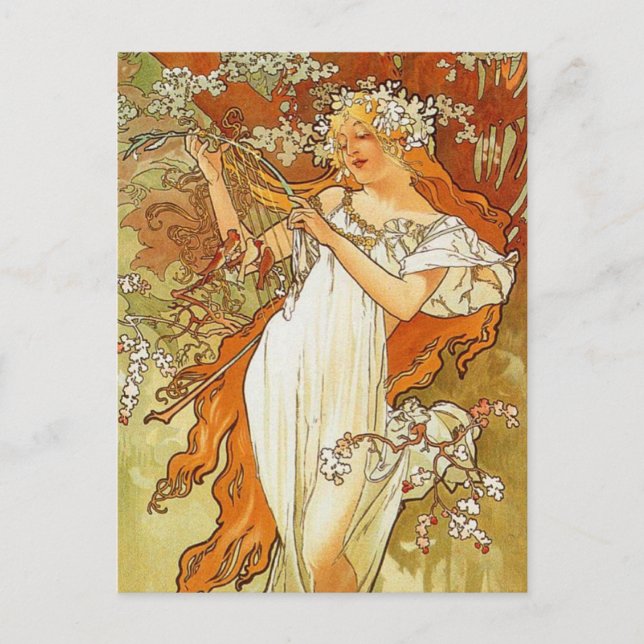 Tarjeta de posta de primavera de Art Nouveau Alpho (Anverso)