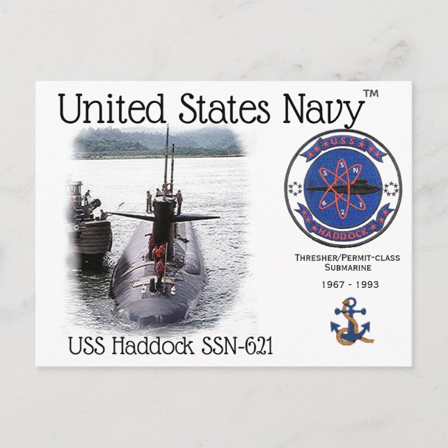TARJETA DE POSTACIÓN SUBMARINA DE USS HADDOCK SSN- (Anverso)