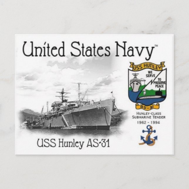 TARJETA DE POSTACIÓN SUBMARINA DE USS HUNLEY AS-31 (Anverso)