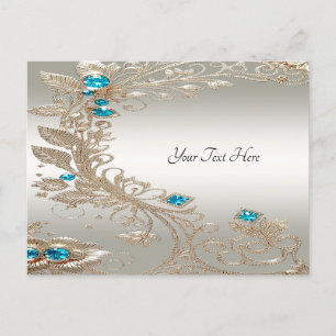 Tarjeta de postal con piedras azules de oro para e