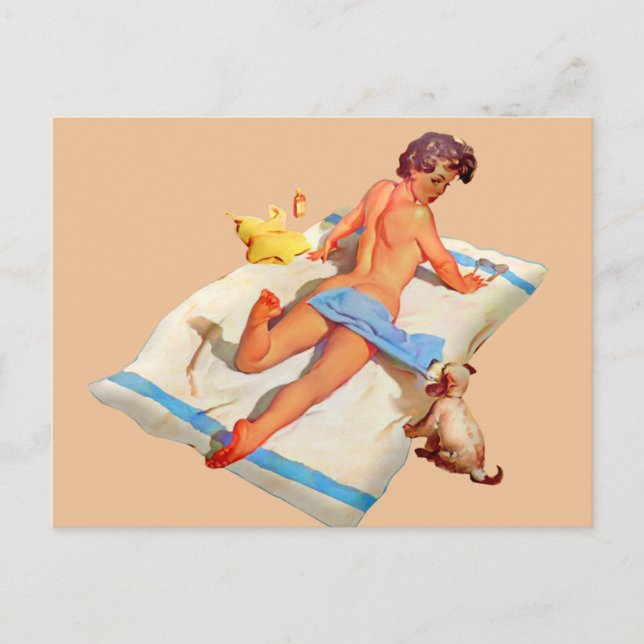 TARJETA DE POSTAL DE BAÑO DEL CHICA RETRO BEACH (Anverso)