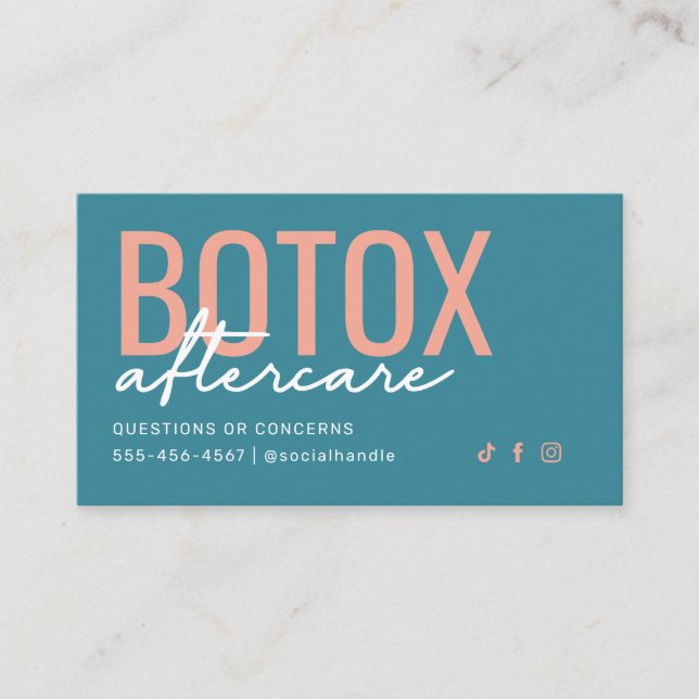 Tarjeta de postcuidado de botox verde azulado y co (Anverso)