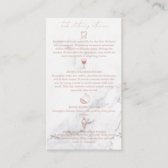 Tarjeta de postcuidado para blanqueamiento de dien (Anverso)