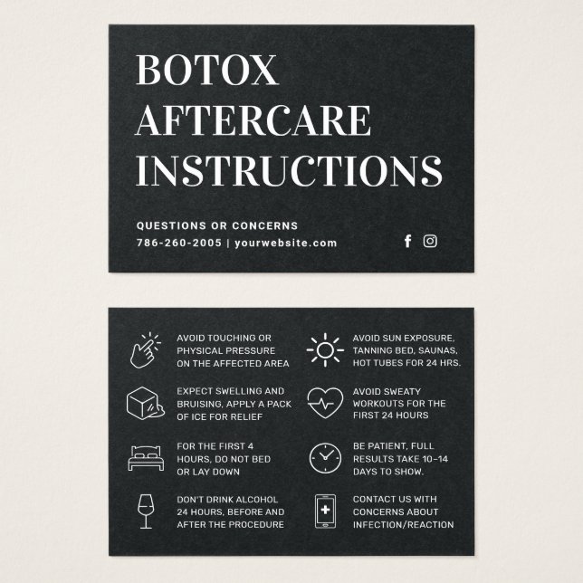 Tarjeta de postcuidado para inyección de botox neg (Anverso y reverso)