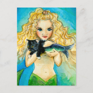 Tarjeta de posteo de sirena, pintura de arte merca