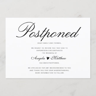 Tarjeta de postergación de boda elegante