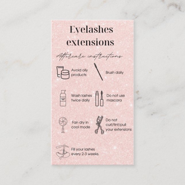 Tarjeta de postratamiento de extensiones de eyelas (Anverso)