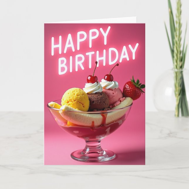 Tarjeta de postre de cumpleaños de neón (Anverso)