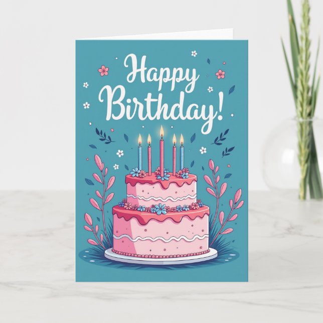Tarjeta de postre de cumpleaños floral (Anverso)