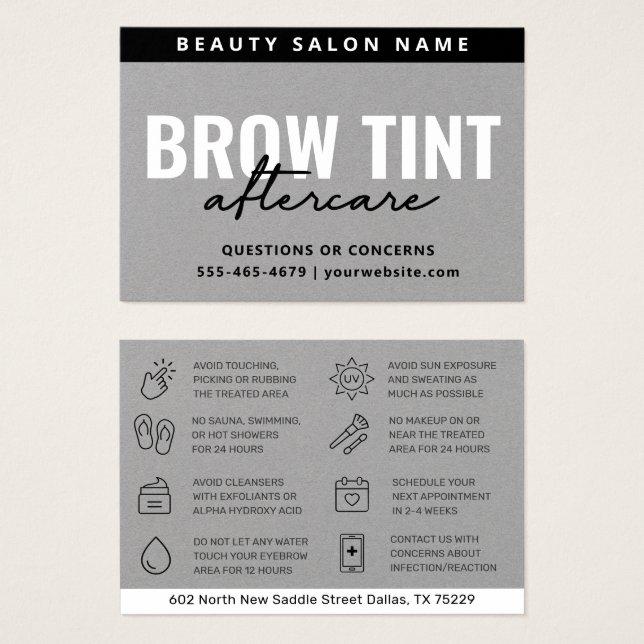 Tarjeta de postre Premium Silver Gray Eyebrow Tint (Anverso y reverso)
