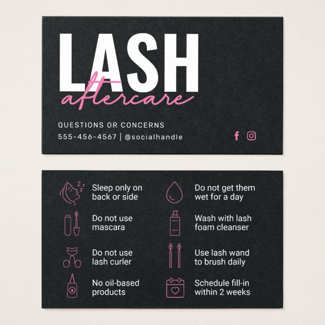 Tarjeta de posturas Premium Black Eyelash Extensio (Anverso y reverso)