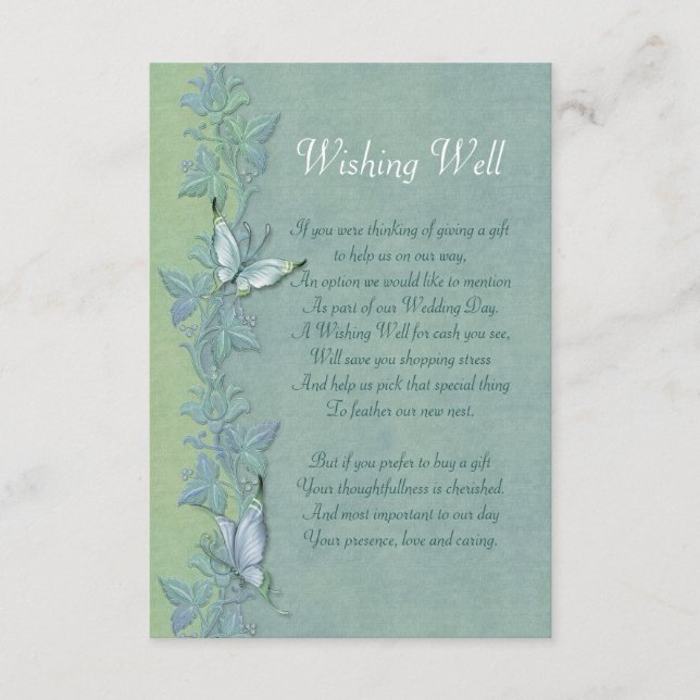 Tarjeta de pozo de desear floral de mariposa (Anverso)