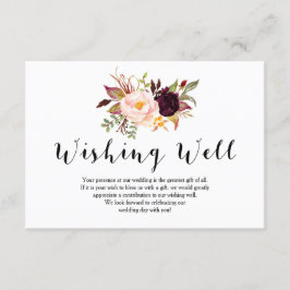 Tarjeta de Pozo de Deseos de Boda Floral Borgoña
