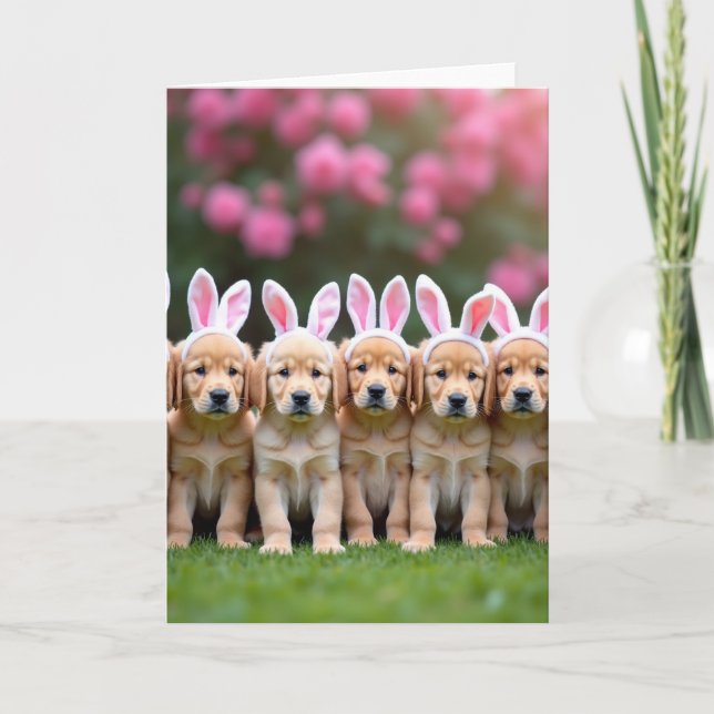 Tarjeta de pradera primaveral de cachorro lindo (Anverso)