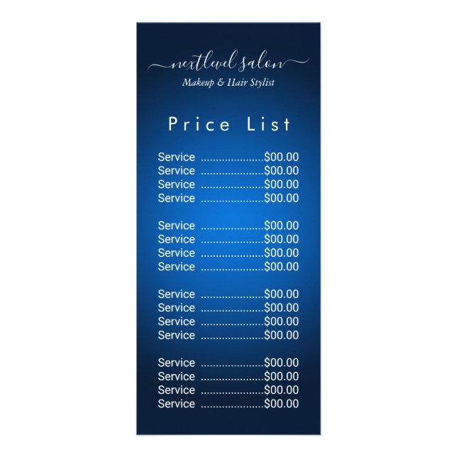 Tarjeta de precio elegante azul salón de belleza (Frente)