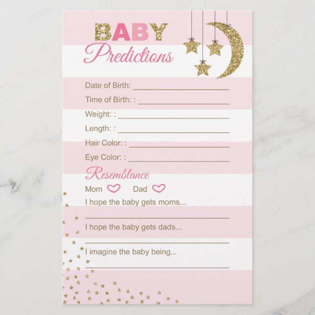 Tarjeta de predicción de bebé de oro rosa para jue (Anverso)