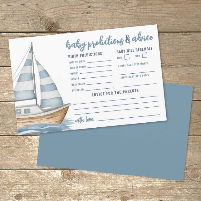 Tarjeta de predicción de consejos de Baby Shower n (Nautical Baby Shower Advice Predictions Card)