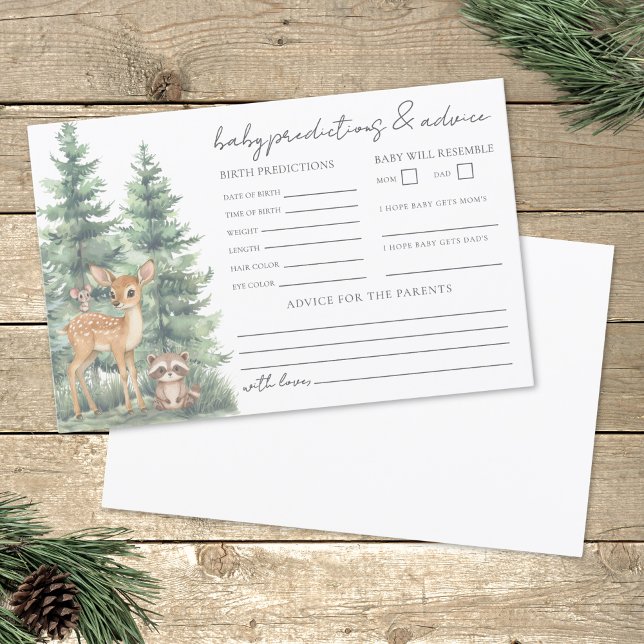 Tarjeta de predicción de consejos para bebés de Wo (Woodland Adventure Baby Advice Predictions Card)