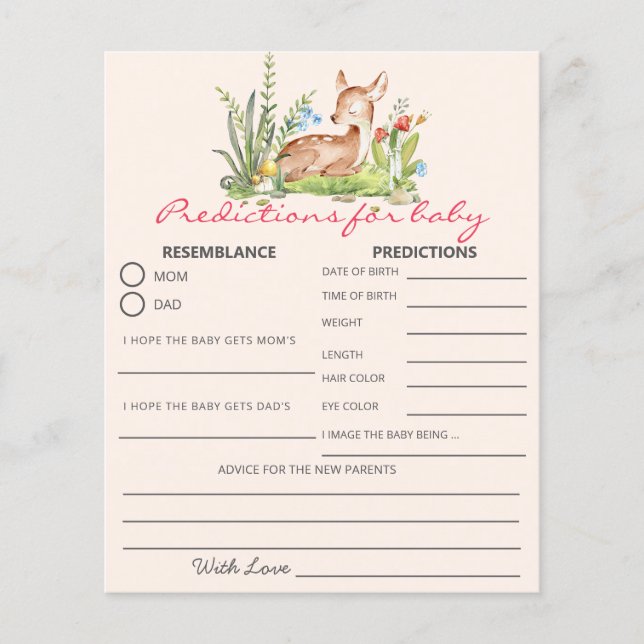 Tarjeta de predicción de juegos de Baby Shower par (Anverso)